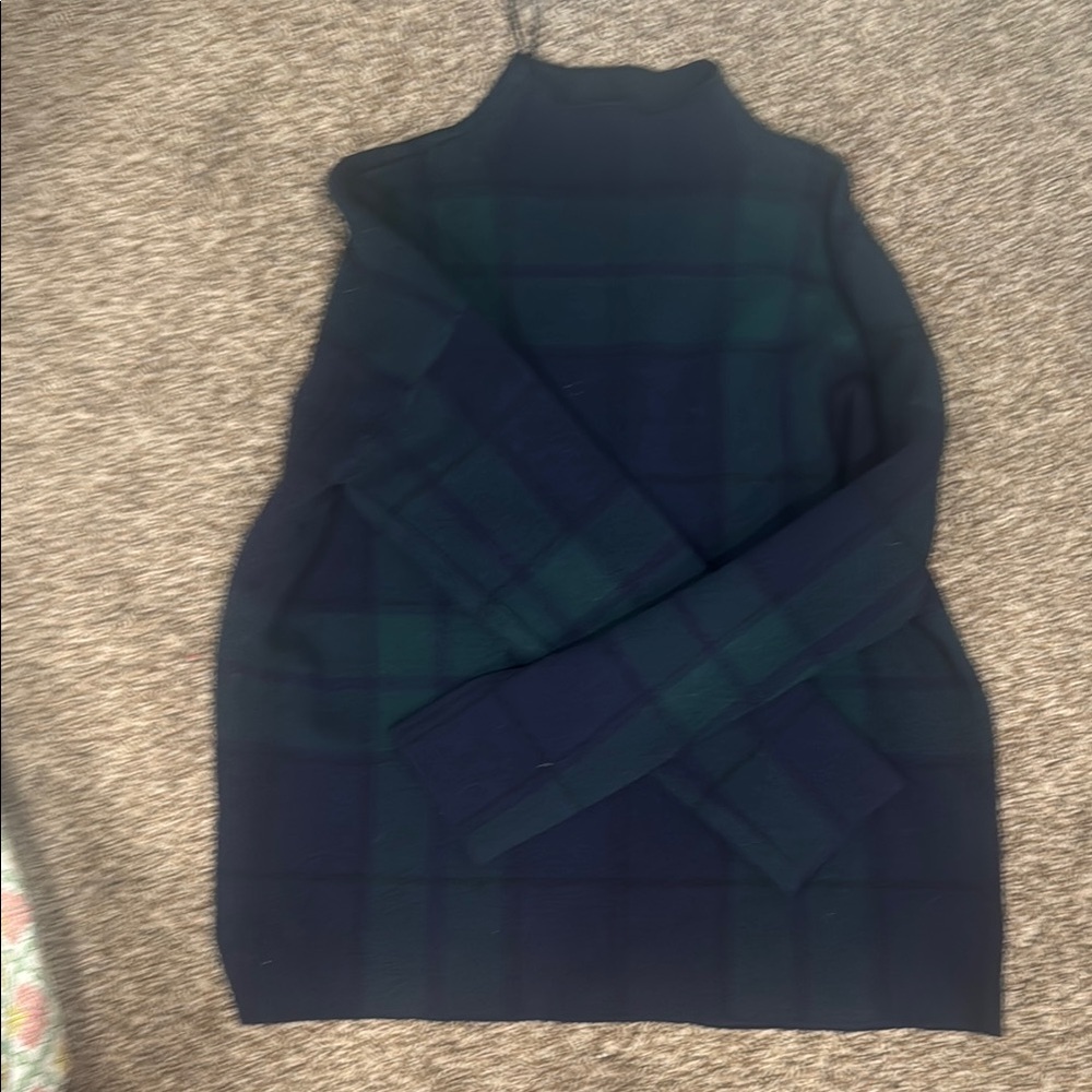 Plaid Turtleneck Sweater - Navy and Green